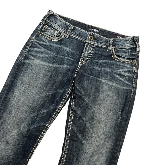 SILVER JEANS SUKI Mid Rise Size W31 L 30 Big Stitching Raw Hem 5 Pockets - Picture 5 of 12